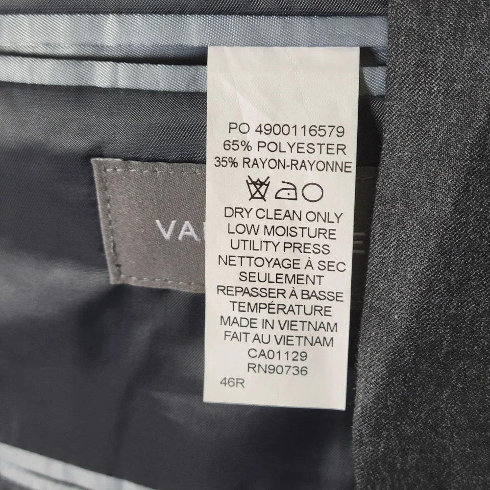 Van Heusen Men's Sport Coat Blazer Two Button Gray Polyester Blend Size‎ 46R